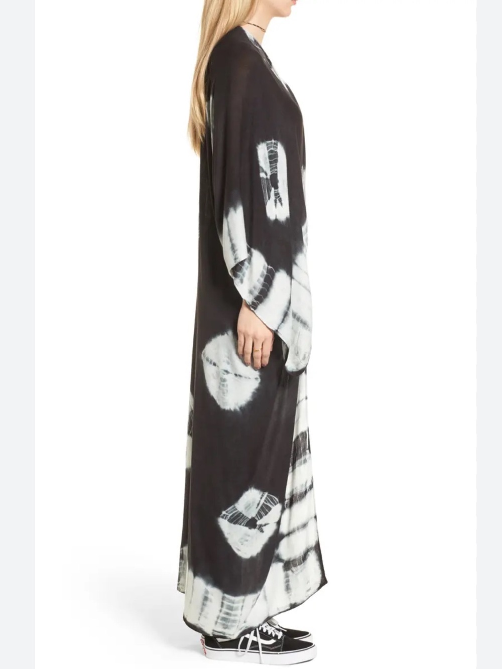 Free People Spellbound Tie Dye Kimono Duster Black White Boho Beach 2010's